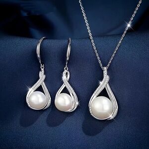 Elegant Silver Plated Pearl Jewelry Set